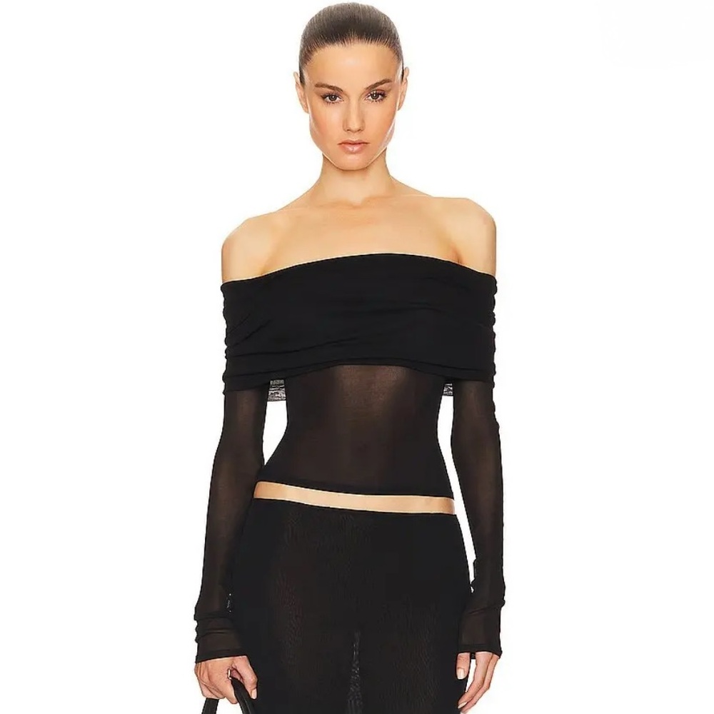 Helsa Sheer Off-Shoulder Knit Top